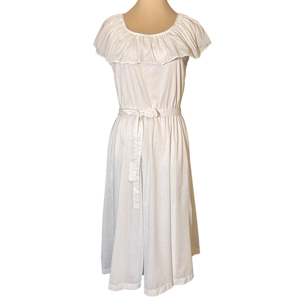 Vintage Gunne Sax Style Victorian Prairie Swiss Dot Frilly White Dress